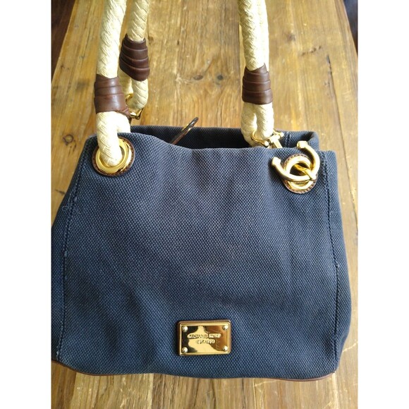 Michael Kors 80s 90s Y2K Designer Nautical Soho Canvas Marina Tote PurseSatchel - Picture 2 of 7